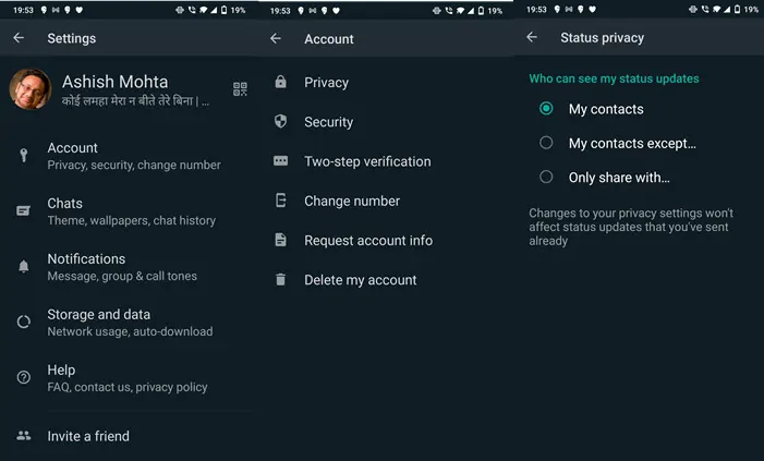 How to Hide WhatsApp Status from some Contacts