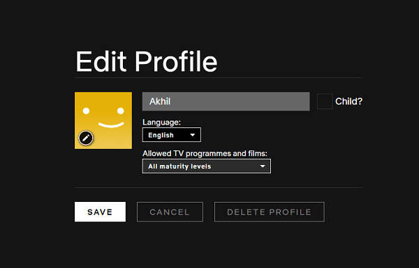 Edit Netflix Profile
