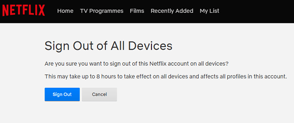Netflix Sign out of all devices