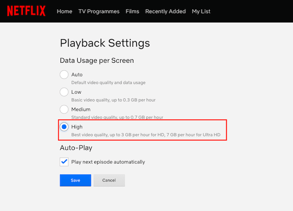 UltraHD Playback Settings in Netflix